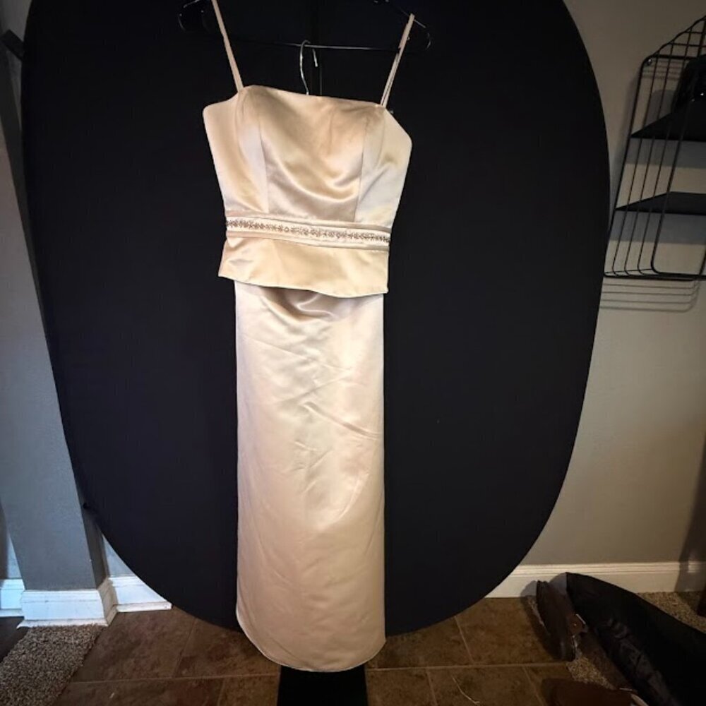 Bill Levkoff Classics Beige Satin Two-Piece Evening Gown